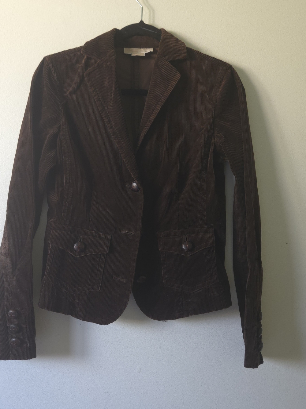 MICHAEL Michael Kors Brown Corduroy Blazer Jacket Small Fitted Leather Buttons
